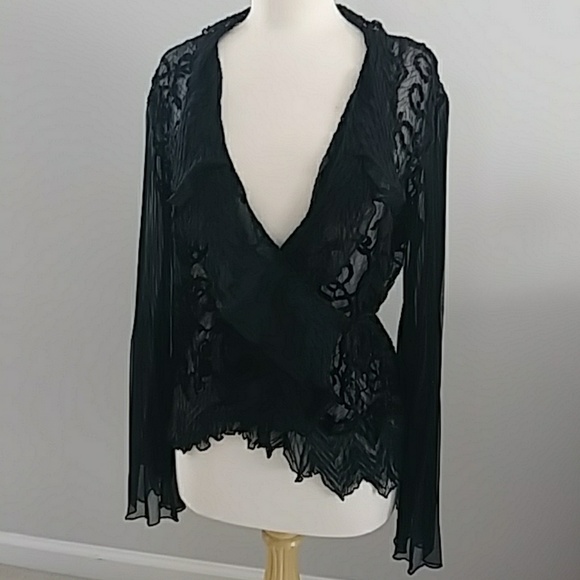 Cache Tops - CACHE DRAMATIC BLACK CRINKLE TOP SIZE MEDIUM